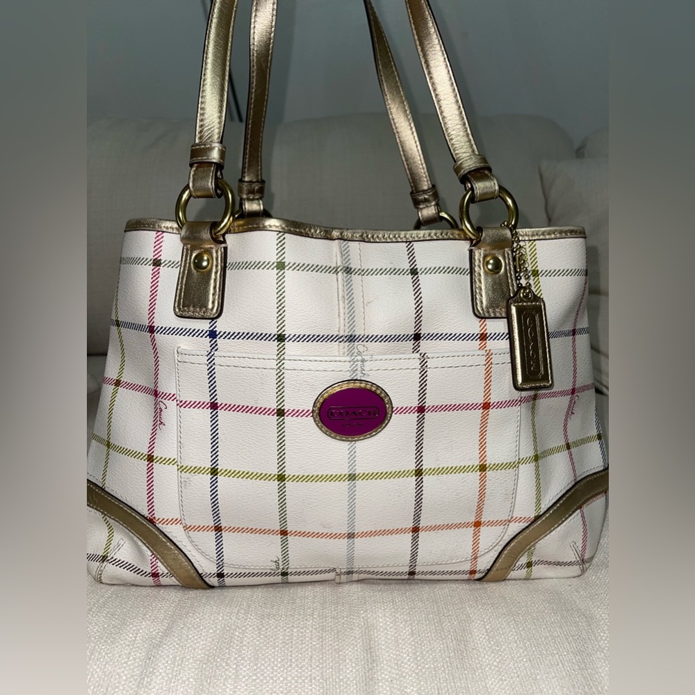 Coach Peyton Tattersall Multicolor Plaid Tote